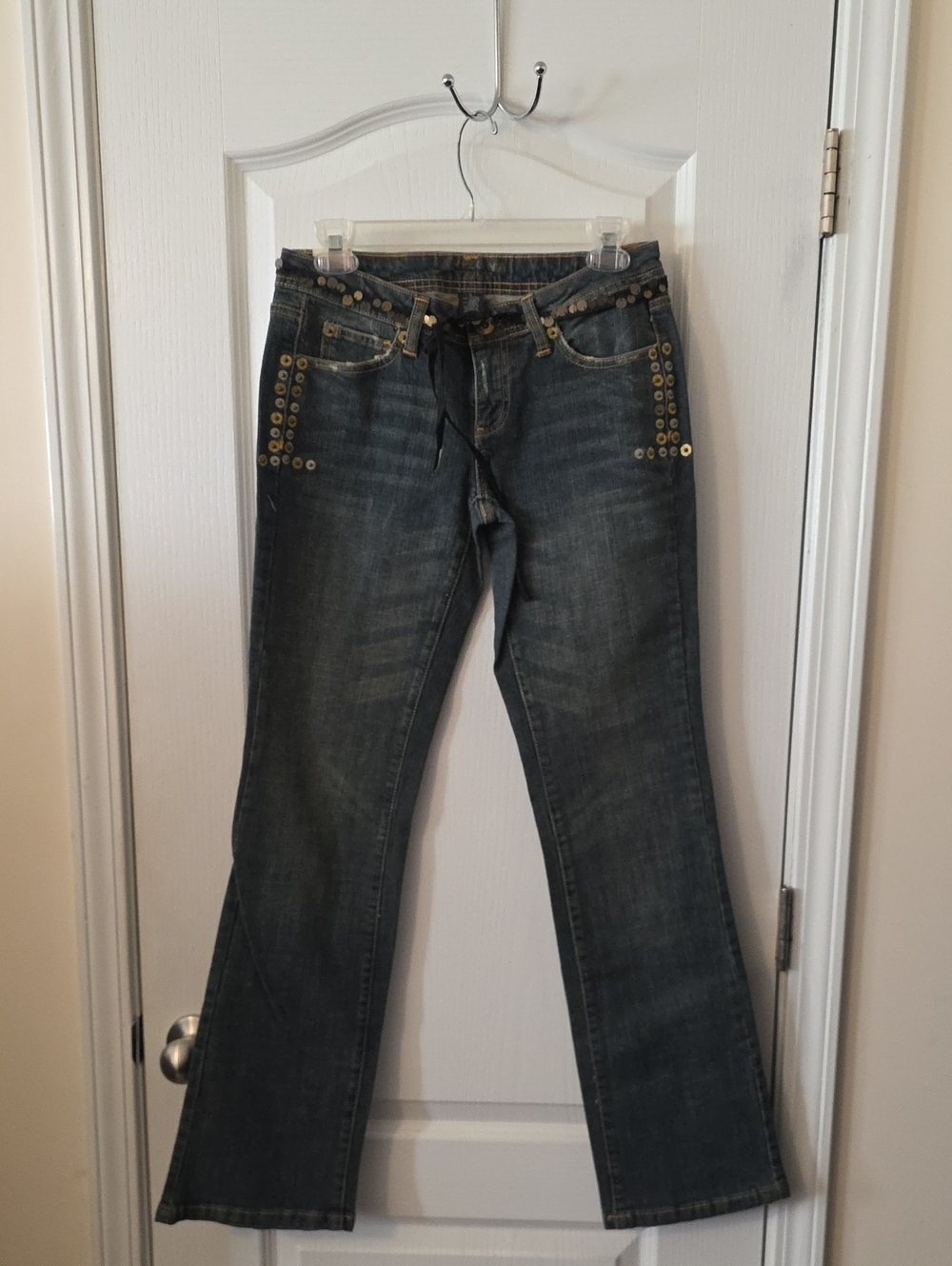 Arizona Womens Dark Wash Studded Jeans - Blue